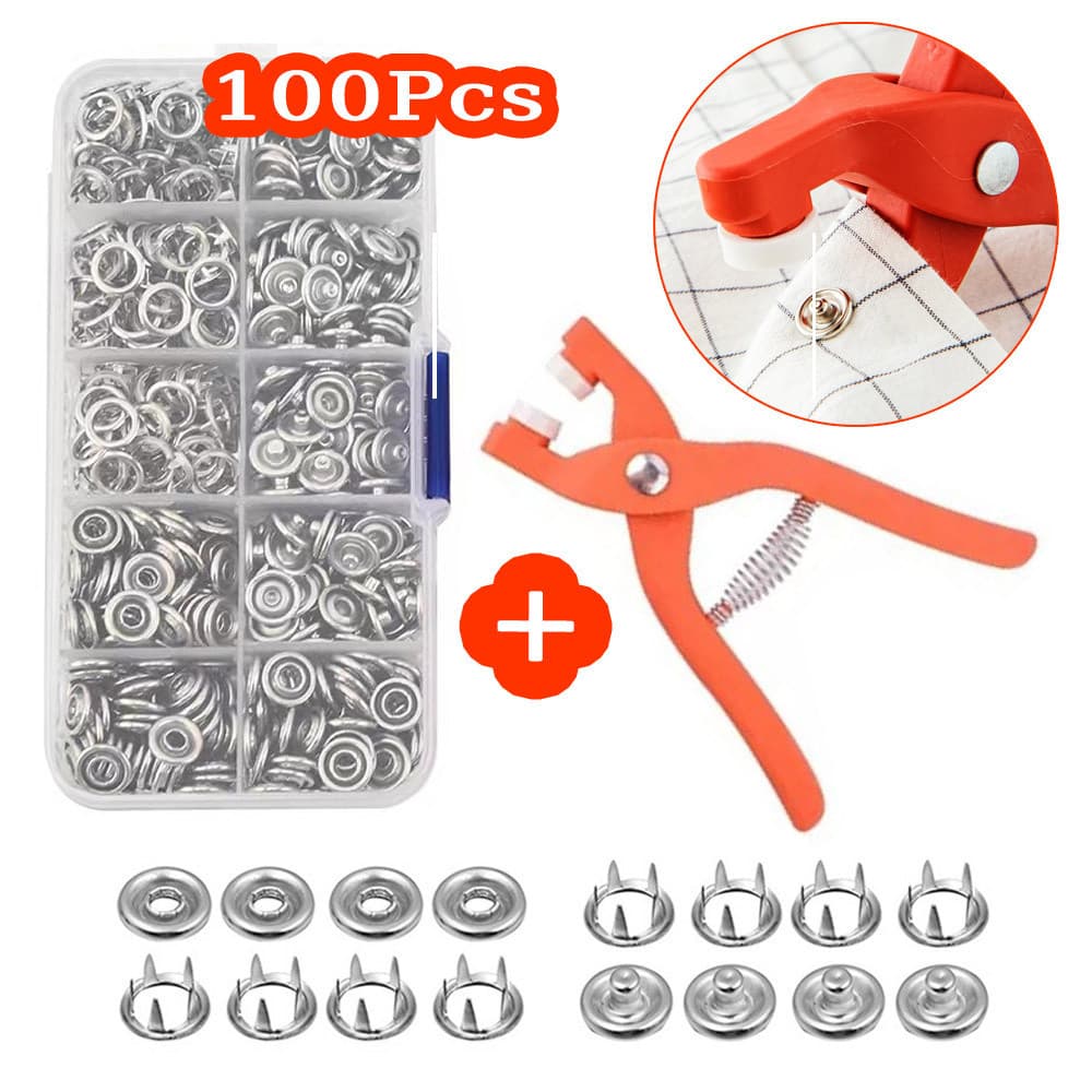 Kit 100 Botões De Pressão Encaixes Fixador Alicate Para Roupas/Acessórios Sem Costura
