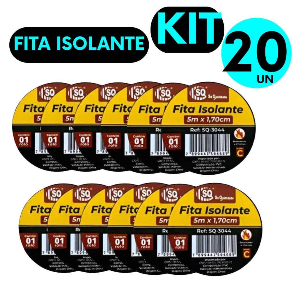 Kit 20 Fitas Isolante Preta 17mm 5 Metros Adesiva Fios Cabos Reparos Emendas Elétrica Antichama