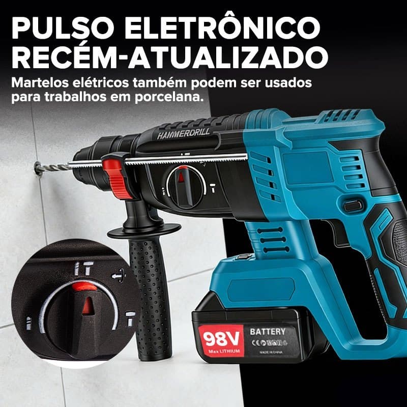 Furadeira de Impacto 98V Profissional  - 2 Baterias 12.000mAh, Alto Torque e Reversível para Obra Pesada e Construção