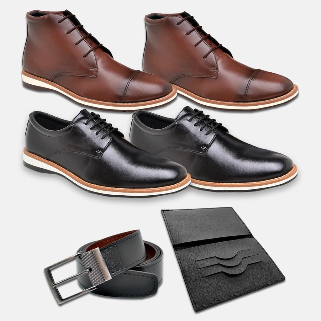 Kit Bota Masculina Chukka Casual e Sapato Oxford Cinto Carteira Chelsea Casamento Trabalho Festa Pai