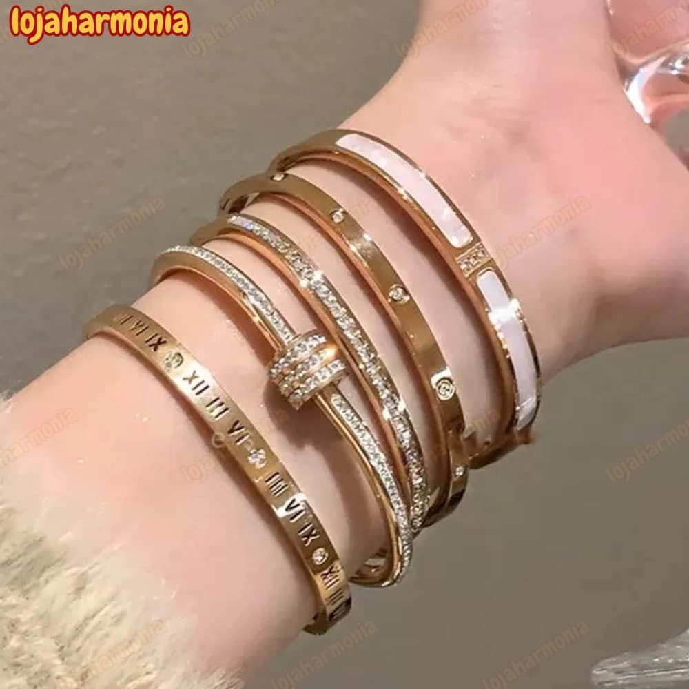 Bracelete de Aço Titânio Light Luxury Premium Premium Diamante Completo LJ