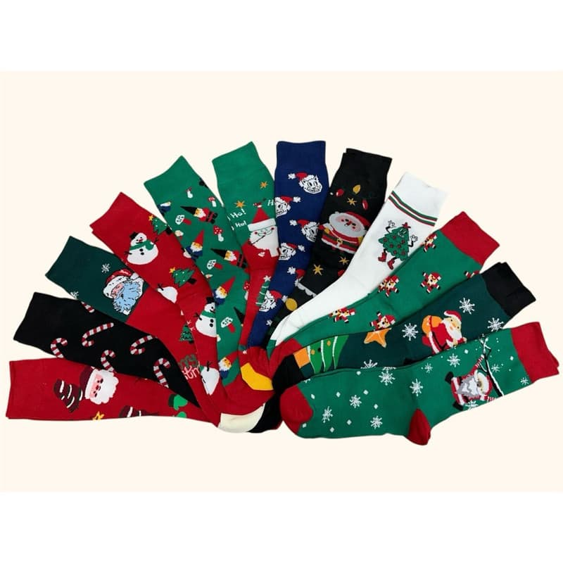 Kit 12 Meia De Natal Feminina Divertida Árvore Papai Noel/Flocos De Neve/Algodão/Ano Novo/Feliz