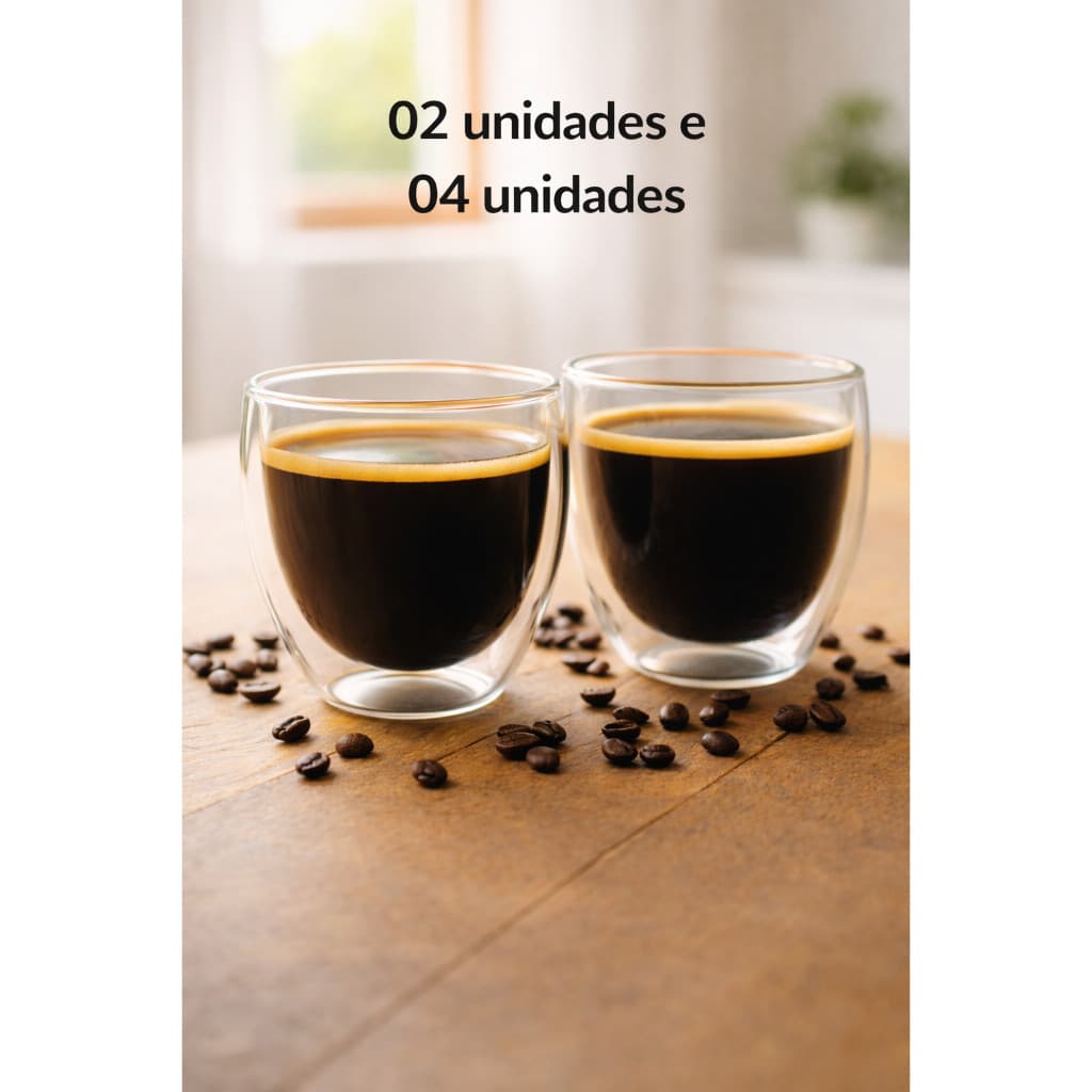 Conjunto de 2 ou 4 Copos Cafe Parede Dupla 180ml Elegante Charmoso Sofisticado