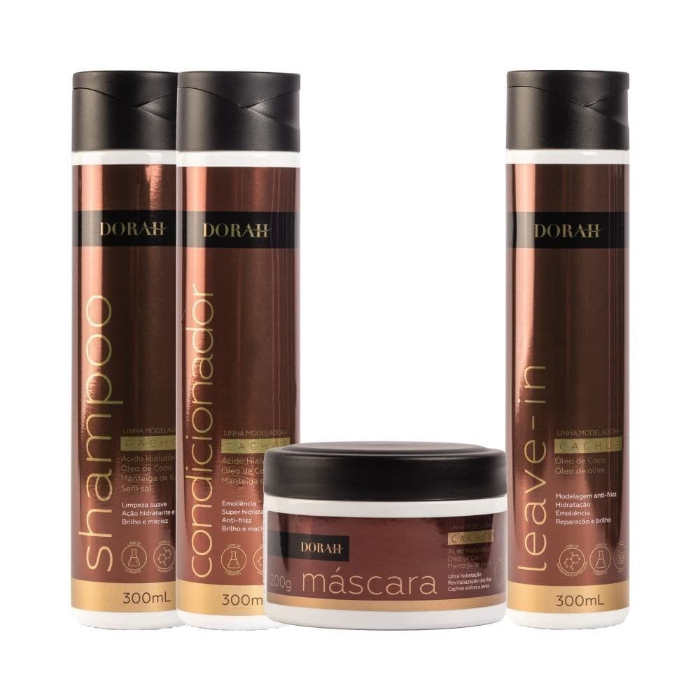 Kit Cachos (Shampoo, Condicionador, Máscara e Leave-in) - Dorah Beauty & Wellness - Cachos Hidratados