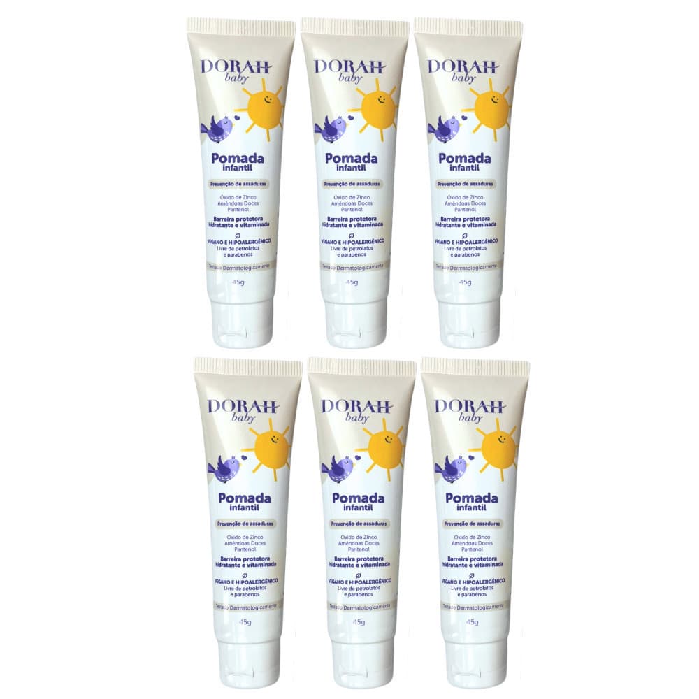 Kit 6x Dorah Baby Pomada para Assaduras 45g – Fórmula com Óxido de Zinco e Pantenol - Textura fácil de espalhar