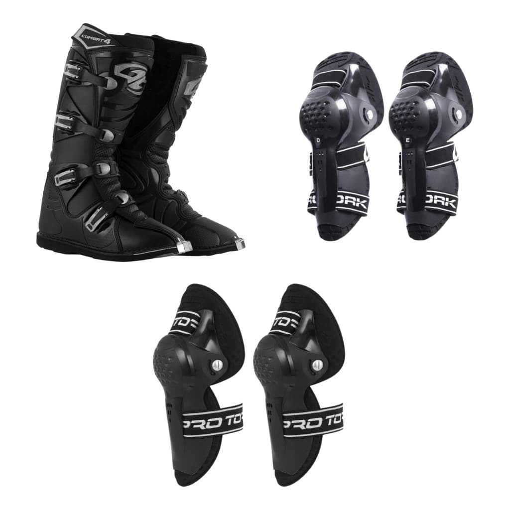 Kit Joelheira Cotoveleira Articulada Bota Motocross Trilha Proteção