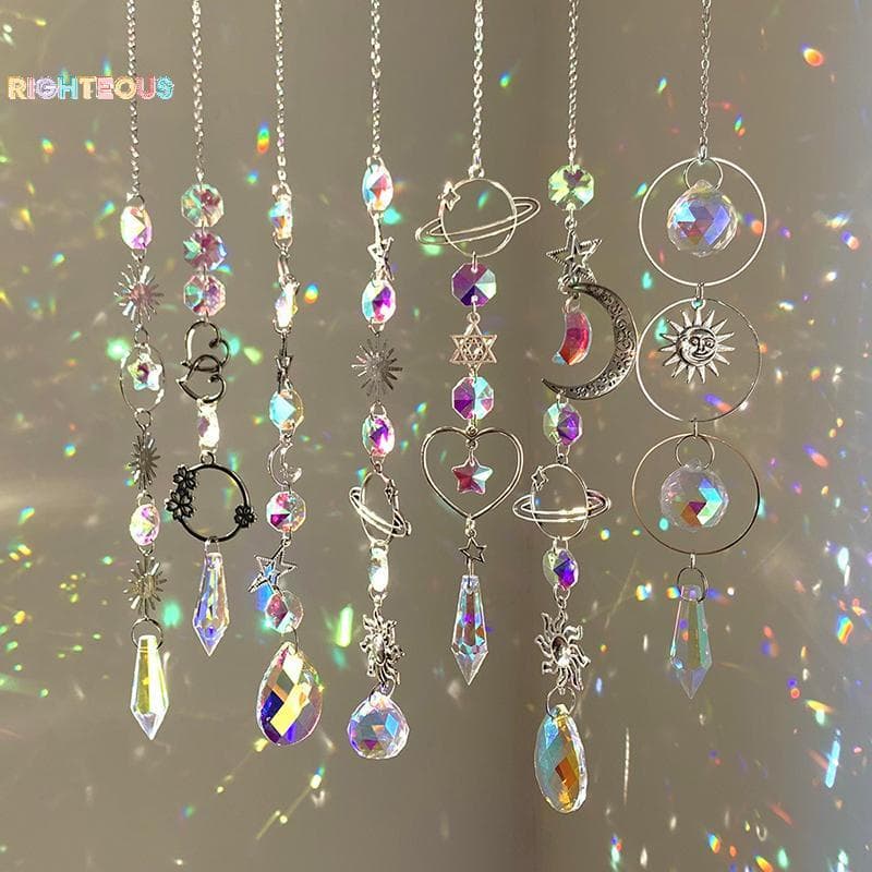 Rightrous Pendurado Pingente De Cristal Jardim Suncatcher Sinos De Vento Arco-Íris Prisma Corrente Para Decoração De Jan