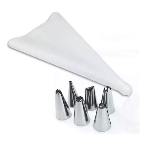 Saco Confeiteiro Reutilizável + 6 Bicos Inox para Decoração