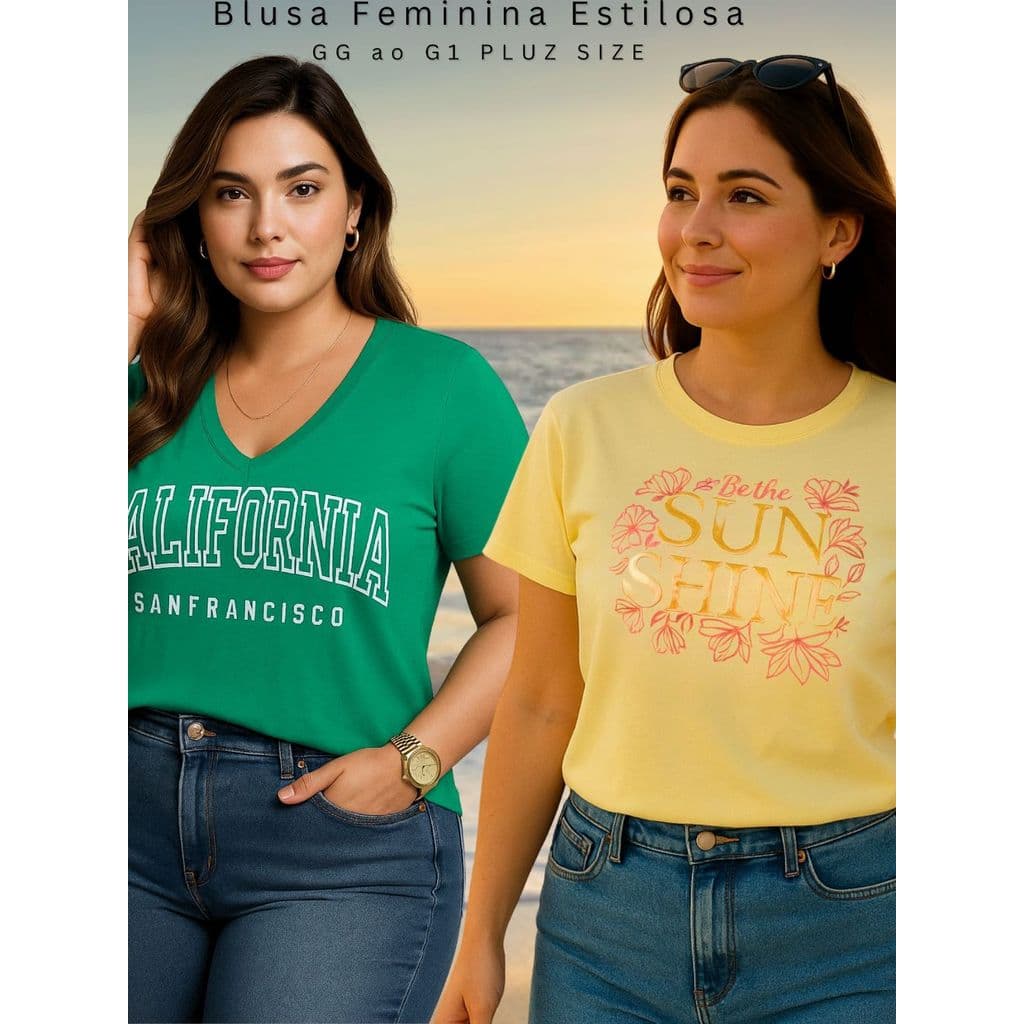 KIT 2 OU 1 UNIDADE Blusa Feminina Estilosa Camiseta VerãoTecido Macio e Confortável Estampas diversas