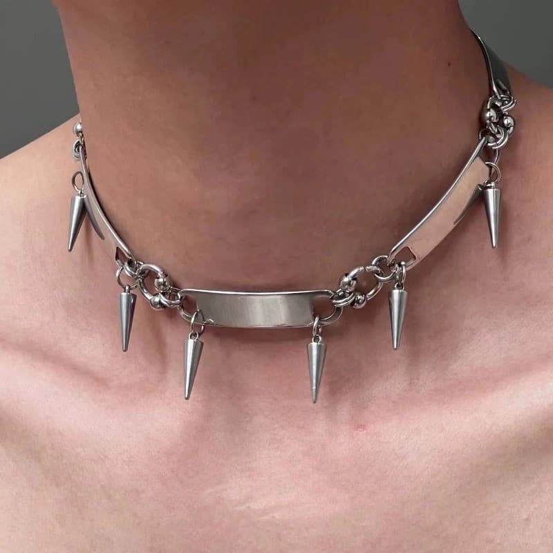 Colar Gargantilha Com Pontas De Rebite De Aço De Titânio – Joias Hip Hop Unissex Estilo Metal Punk