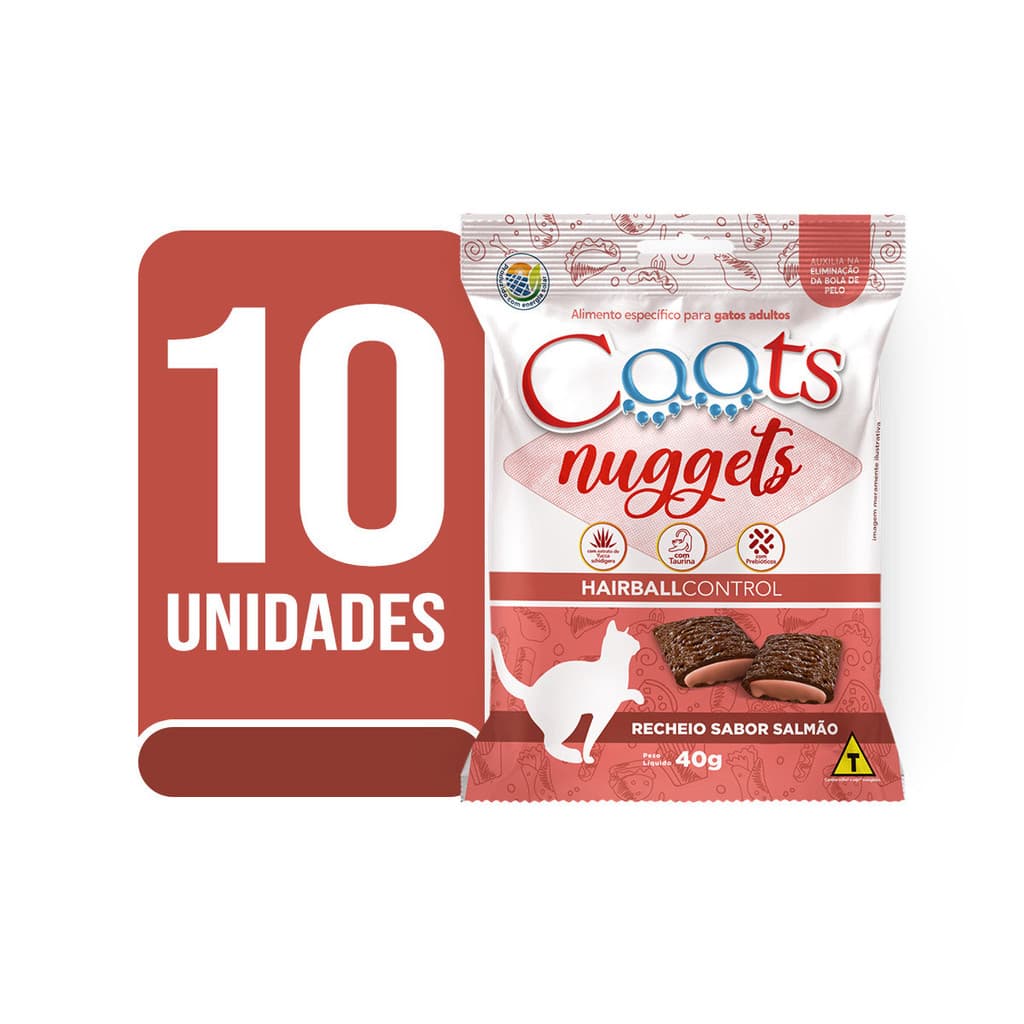 KIT 110 Nuggets Salmão 40g | Controle Bola Pelo Gato Gatos