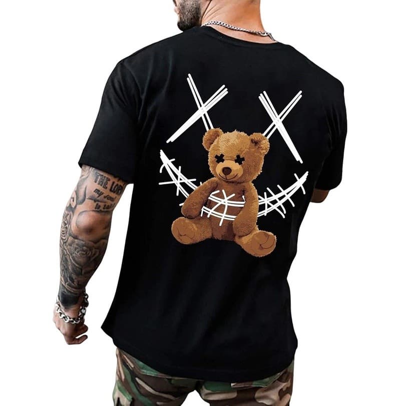 Camiseta Masculina Algodão 30.1 Estampada Camisa Masculina Urso costas