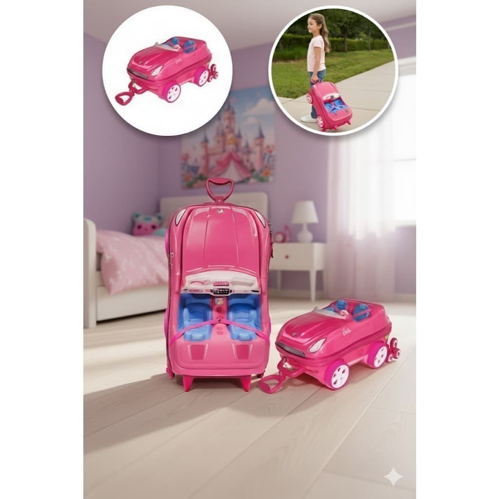 Mala Infantil Barbie Carrinho 3D Rodinhas Rosa Mochila Viagem Menina Personagem Boneca