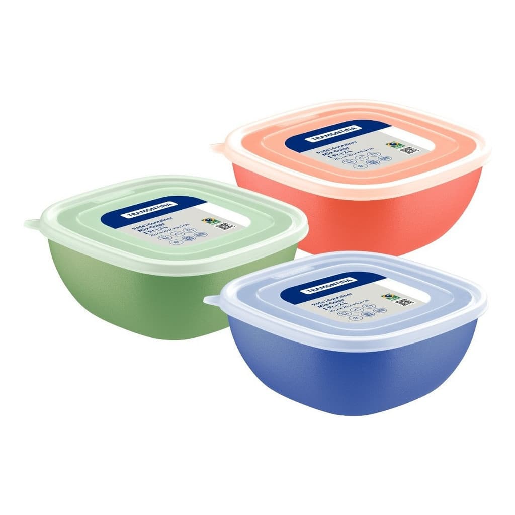 Kit 3 Potes Tramontina Mixcolor 2L – Potes Plástico com Tampa 2 Litros
