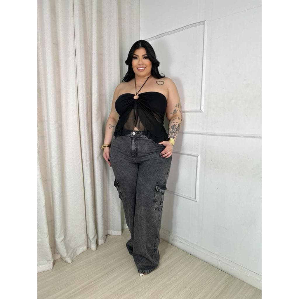 Cropped com Detalhe em Tule e Amarração