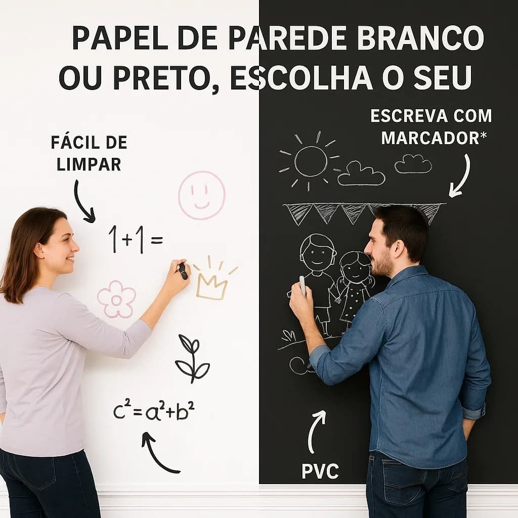 Adesivo PVC Quadro Branco 2 Metros Papel Parede Lousa Escrever Marcador Infantil Escritório