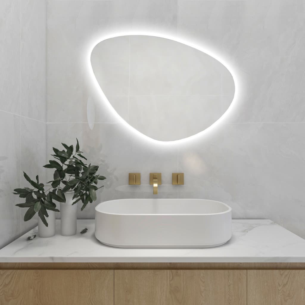 Espelho Orgânico Banheiro Maquiagem 58x43 Médio com LED e suporte para fixação