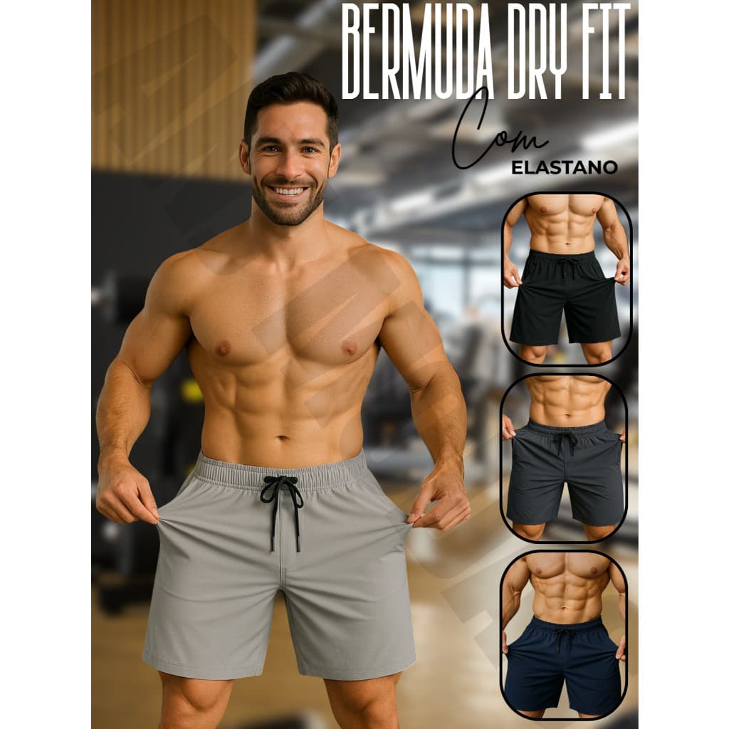 Bermuda Dry Fit Masculina Respirável Ideal Treino Academia Caminhada e Verão