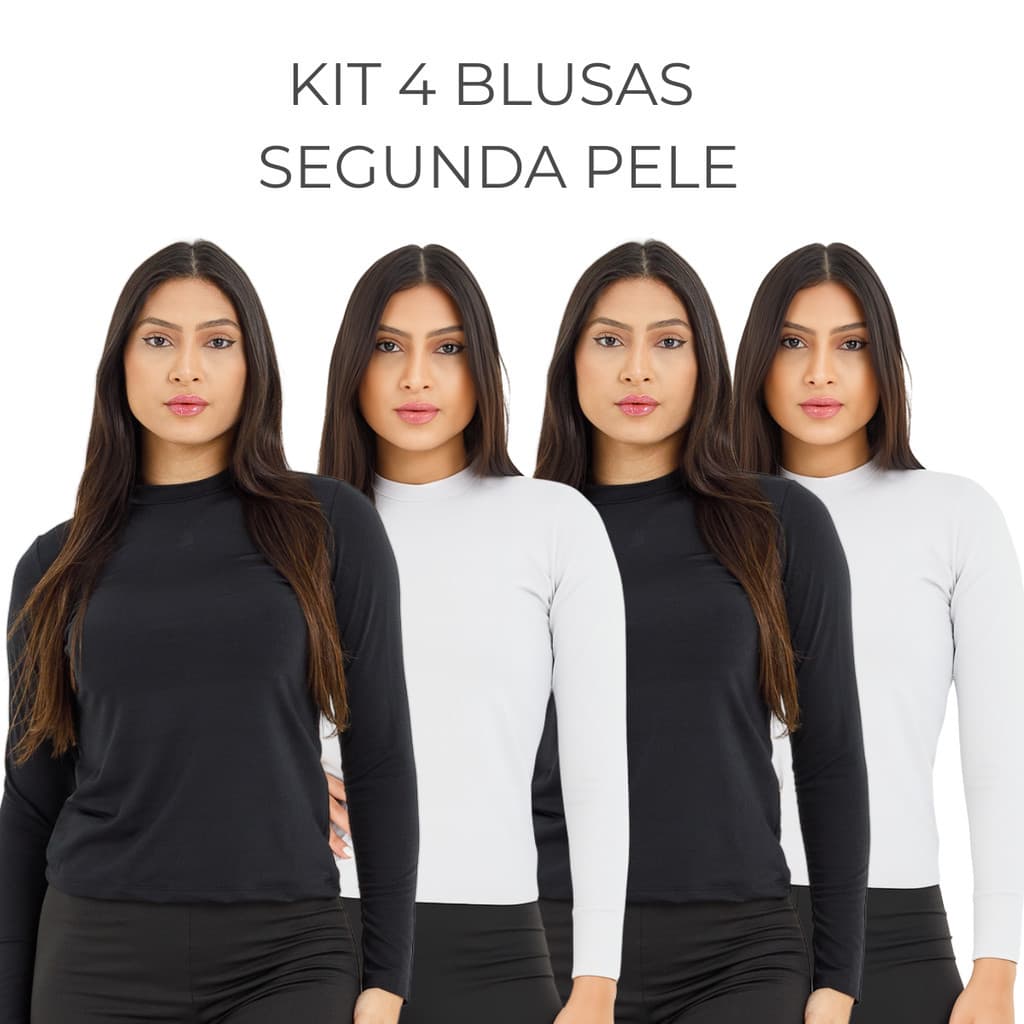 KIT 4 Blusas Térmica Feminina Segunda Pele Peluciada Suplex Manga Longa Lisa Confortável