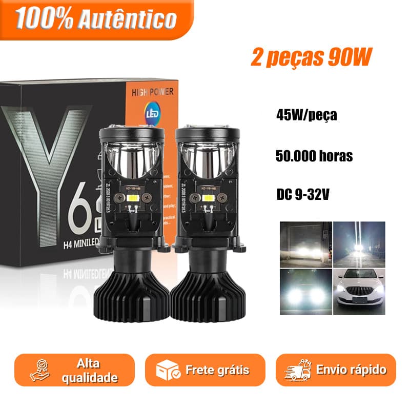 2PCS 24000LM Ônibus 90w/H4 Led Mini Projetor De Lente De Carro Hi/Lo Kit De Conversão De Faróis De Alta Qualidade