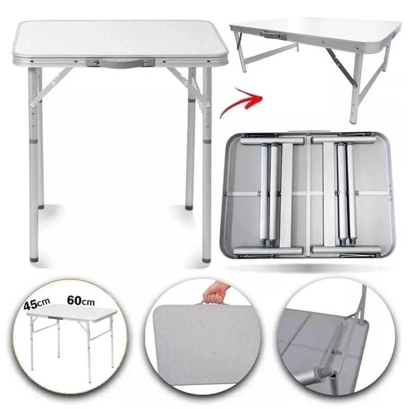 Mesa Pés Dobráveis Alumínio Vira Maleta Camping Praia 60x45cm