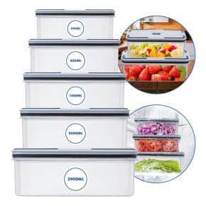 Kit 5 Potes Herméticos Mantimento Cozinha Tampa Vedação Total