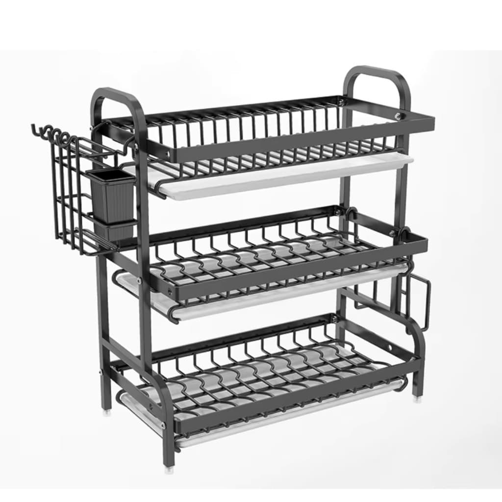 Escorredor de Louças 3 Andares 43x53cm - Organizador em Aço Inoxidável Preto para Cozinha
