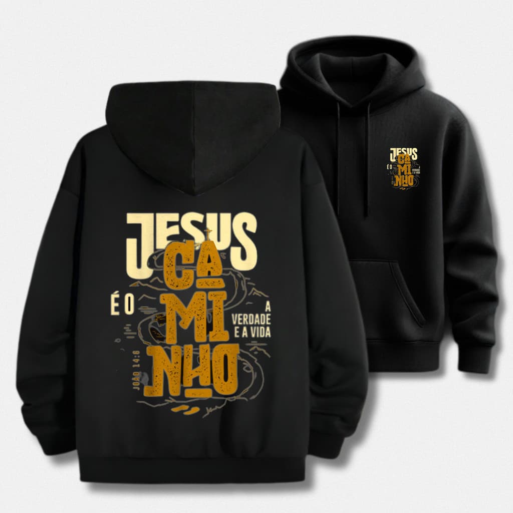 Moletom Canguru com Capuz Blusa de Frio Quentinho Estampa Jesus É O Caminho Cristã Deus Fé