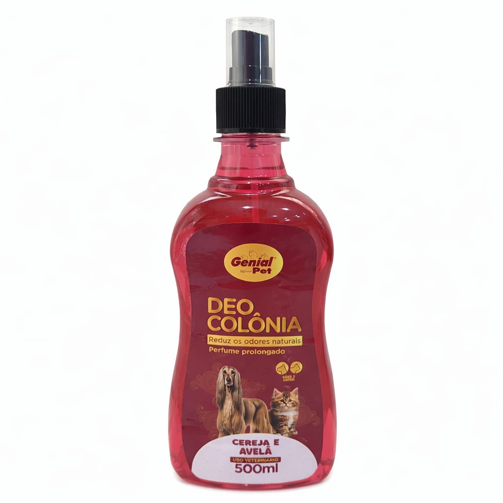 Deo Colônia Pet Cereja e Avelã 500ml Genial Pet para Cães e Gatos Perfume Pós Banho Banho e Tosa