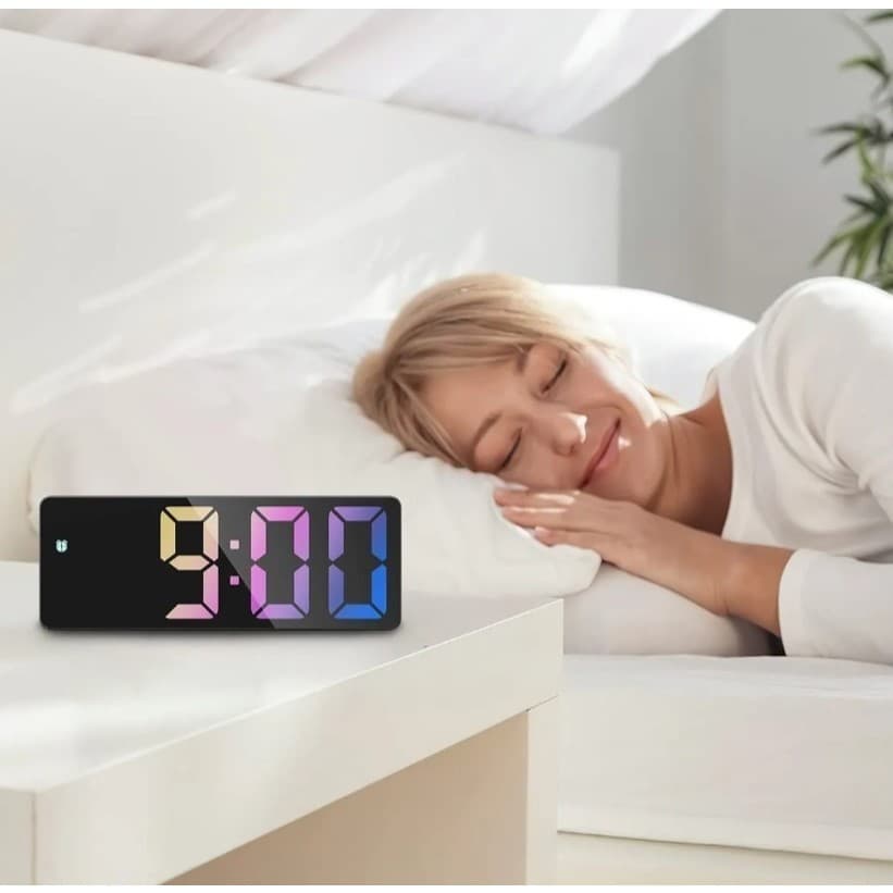 Relógio Digital LED De Tela Grande Colorido Com Tempo Mesa Data Com Despertador