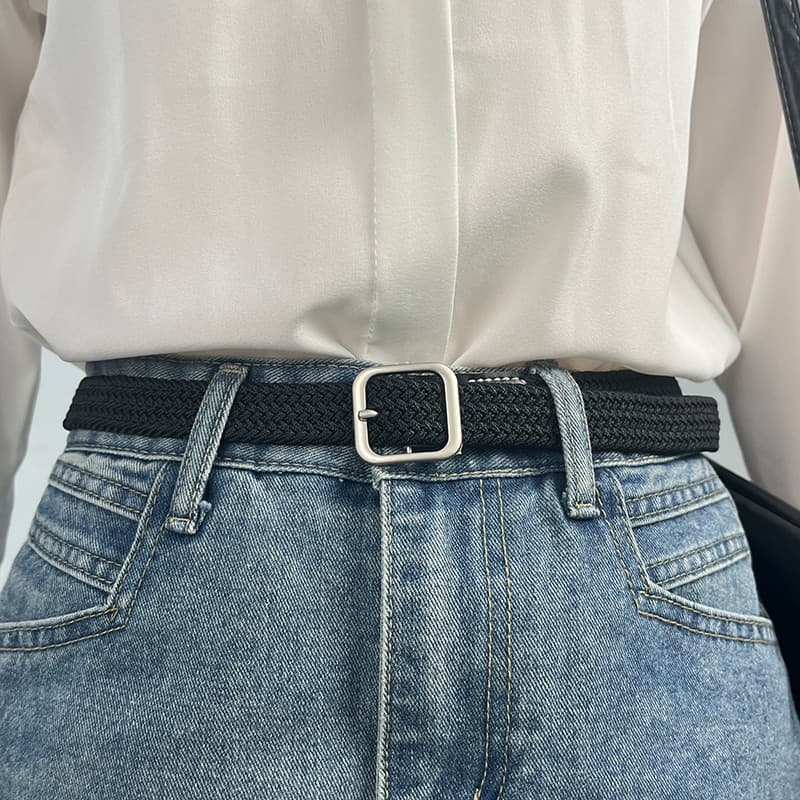 2026 novo estilo senhoras perfuração-livre estiramento elástico trançado cinto não-perfurado combinando Jeans cinto masc