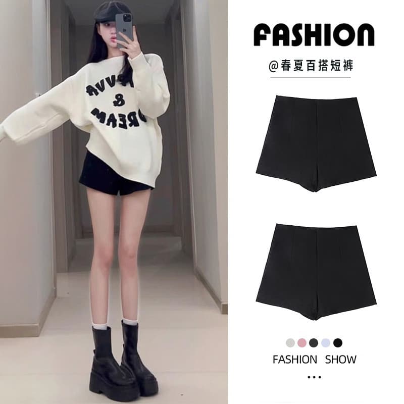 Preto terno Shorts feminino novo estilo primavera outono pequeno fino cintura alta verão quente menina botas calças Legg