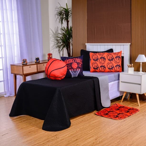 Kit Cobre Leito Infantil Basquete Completo - Jogo de Cama Menino Temático Várias Peças
