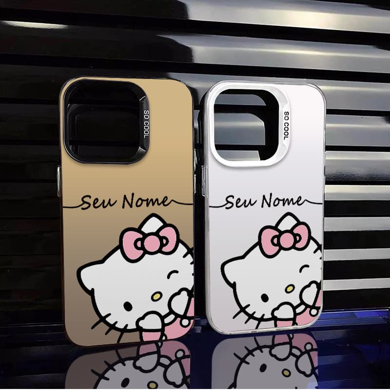 Capinha capa de Com nome personalizado Hello Kitty fofa minimalista Para iPhone 17 15 14 13 12 11 XR 14 Plus 16 PRO Case
