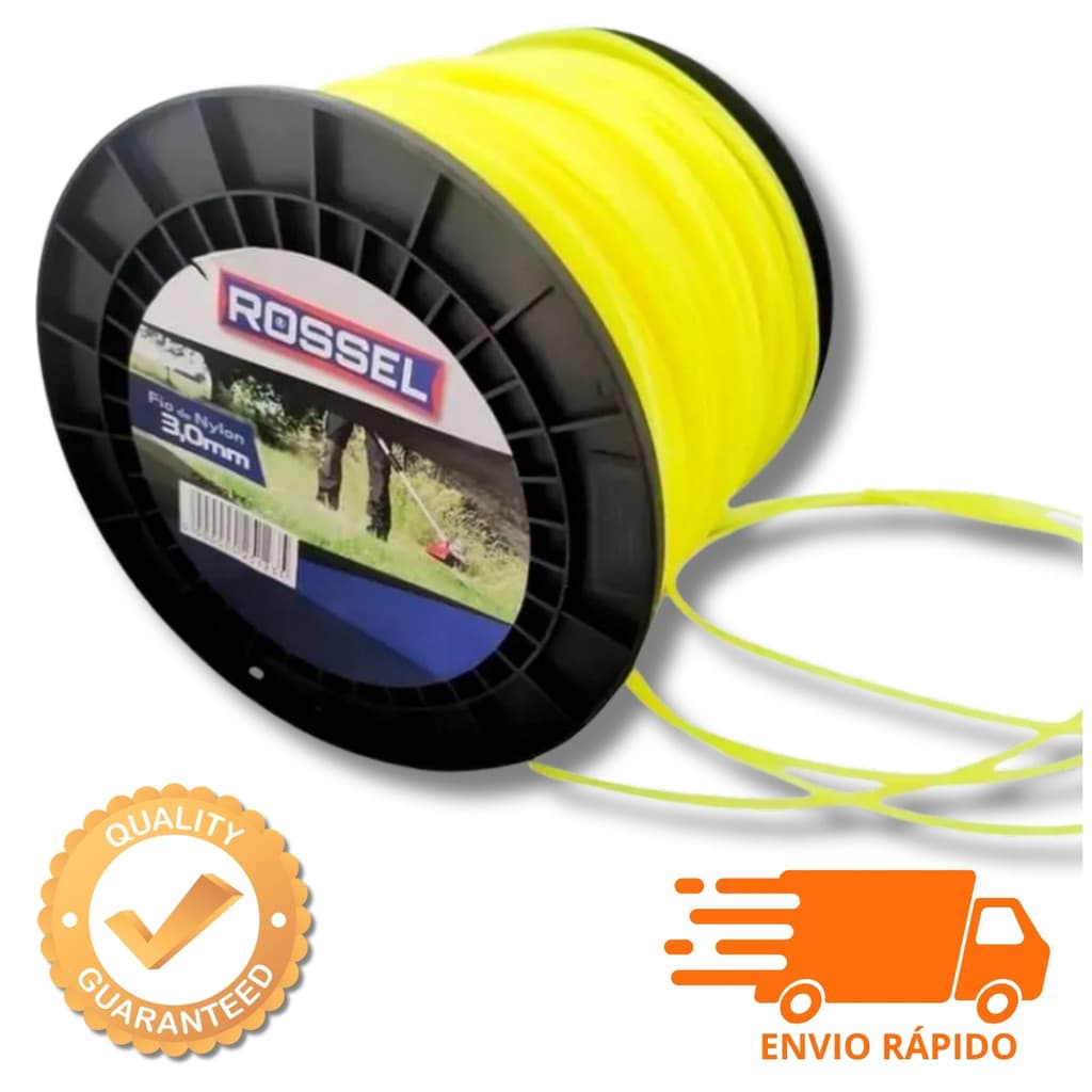 Fio de Nylon Quadrado 3mm 200m para Roçadeira Aparador de Grama Corda Trimmer Jardim Profissional