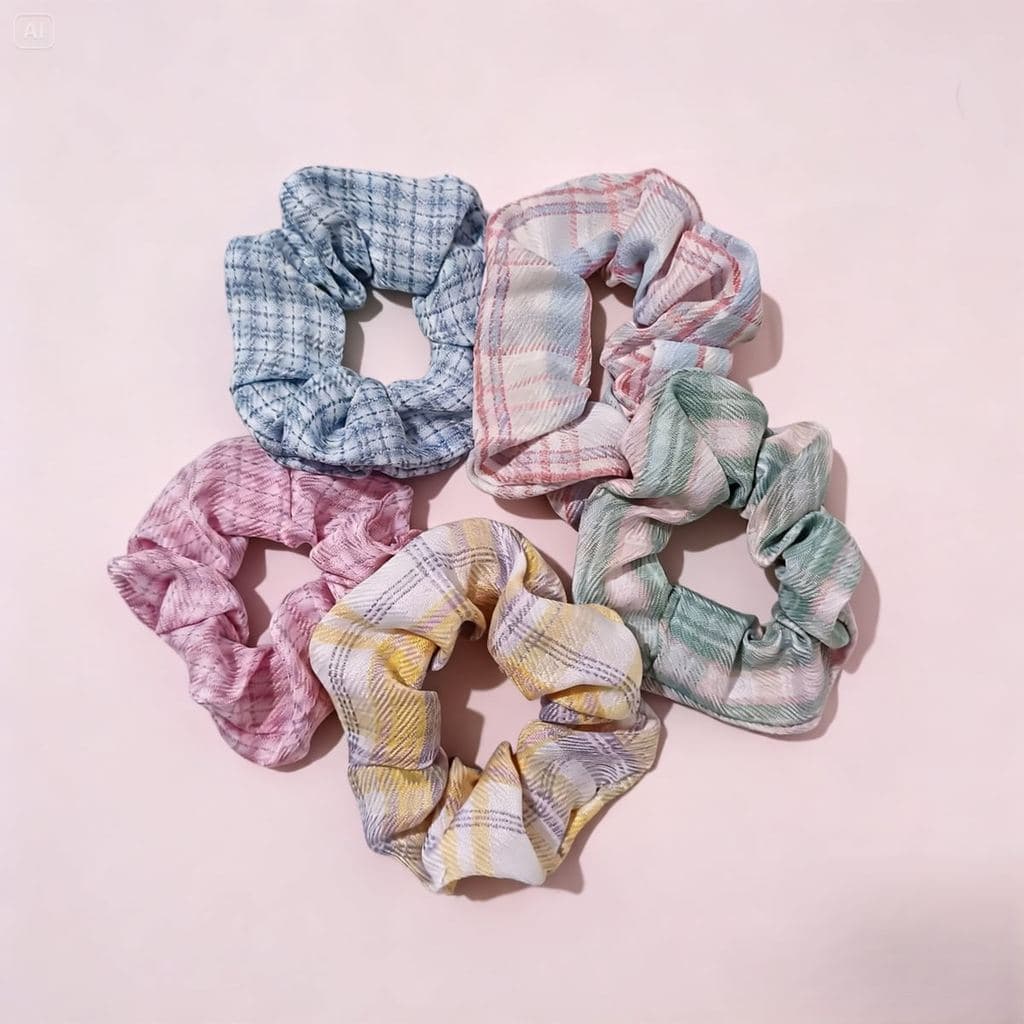 Kit 5 Scrunchies De Tecido Elástico de Cabelo Macio e Confortável