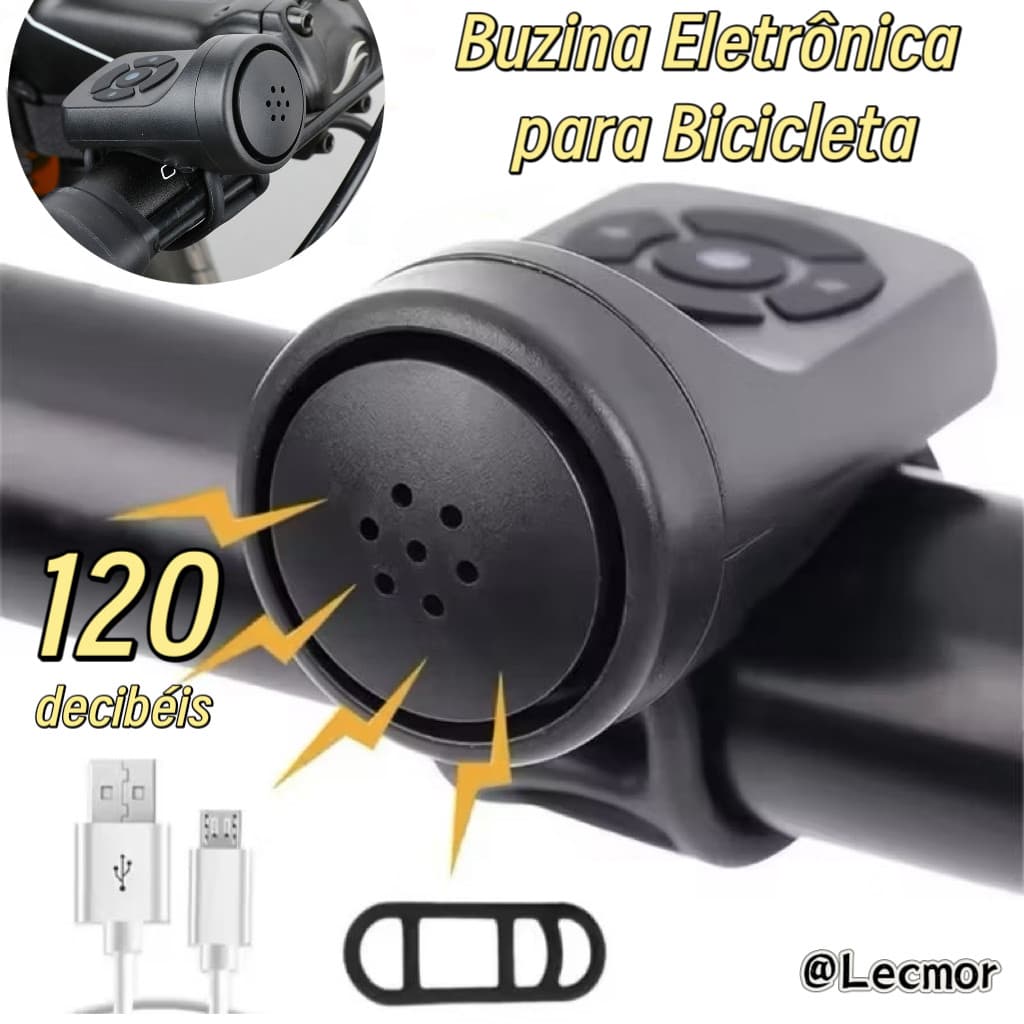 Buzina Eletrônica para Bicicleta 120dB Super Alta e Recarregável USB