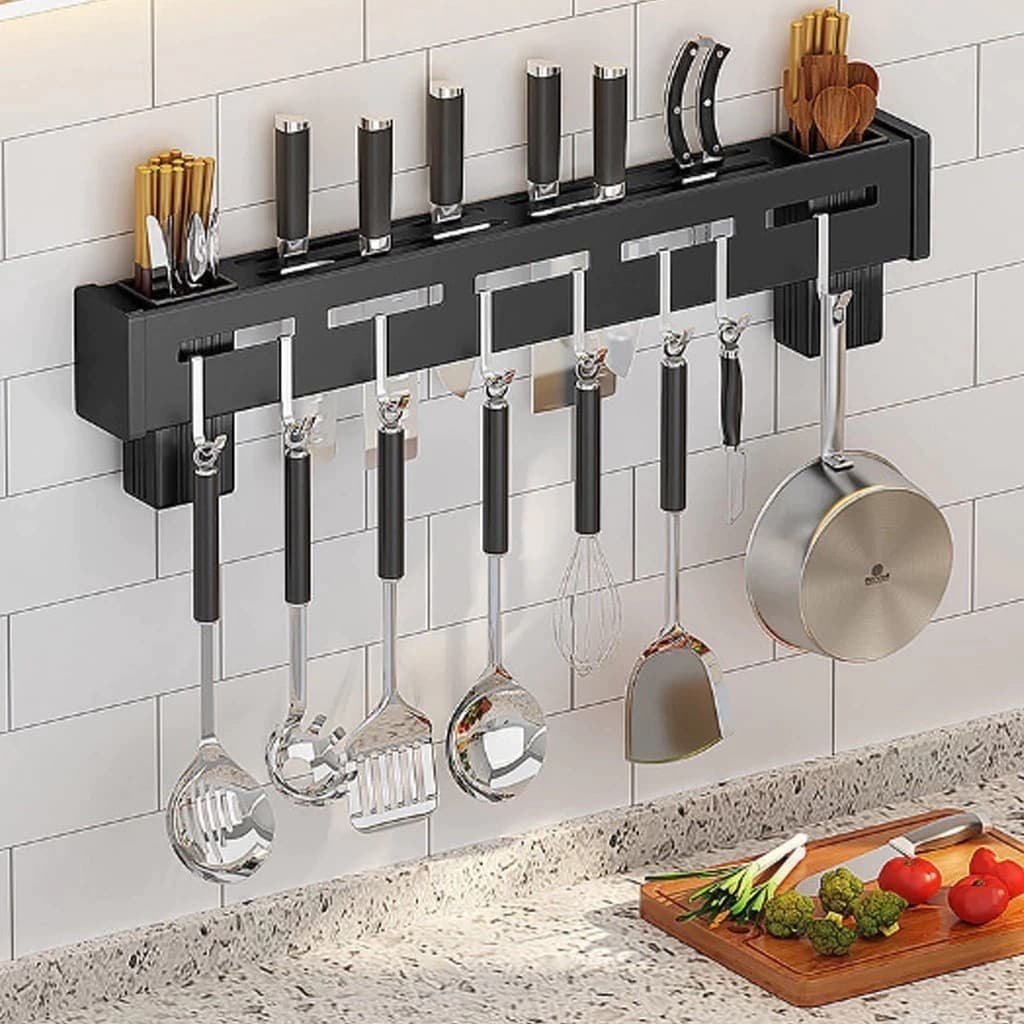 Suporte Organizador Utensílios Cozinha Ganchos Pendura Tesoura Pano Talheres Espátula Achadinhos
