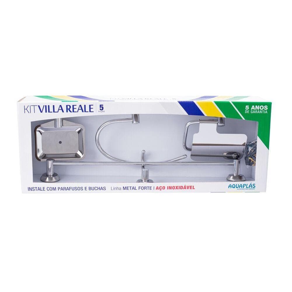 Kit Acessórios para Banheiro 5 Peças Villa Reale Fixar Inox Polido Stamplas