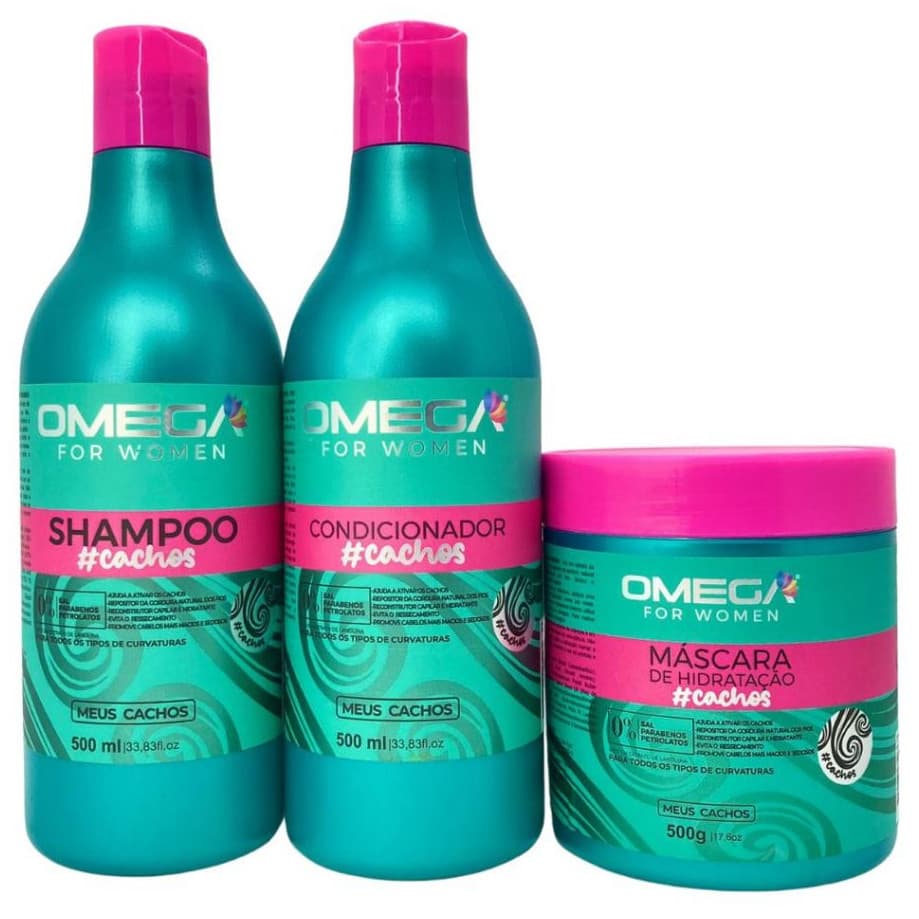 Kit ATIVADOR de CACHOS Shampoo Condicionador e Máscara 500g Omega Hair FULL