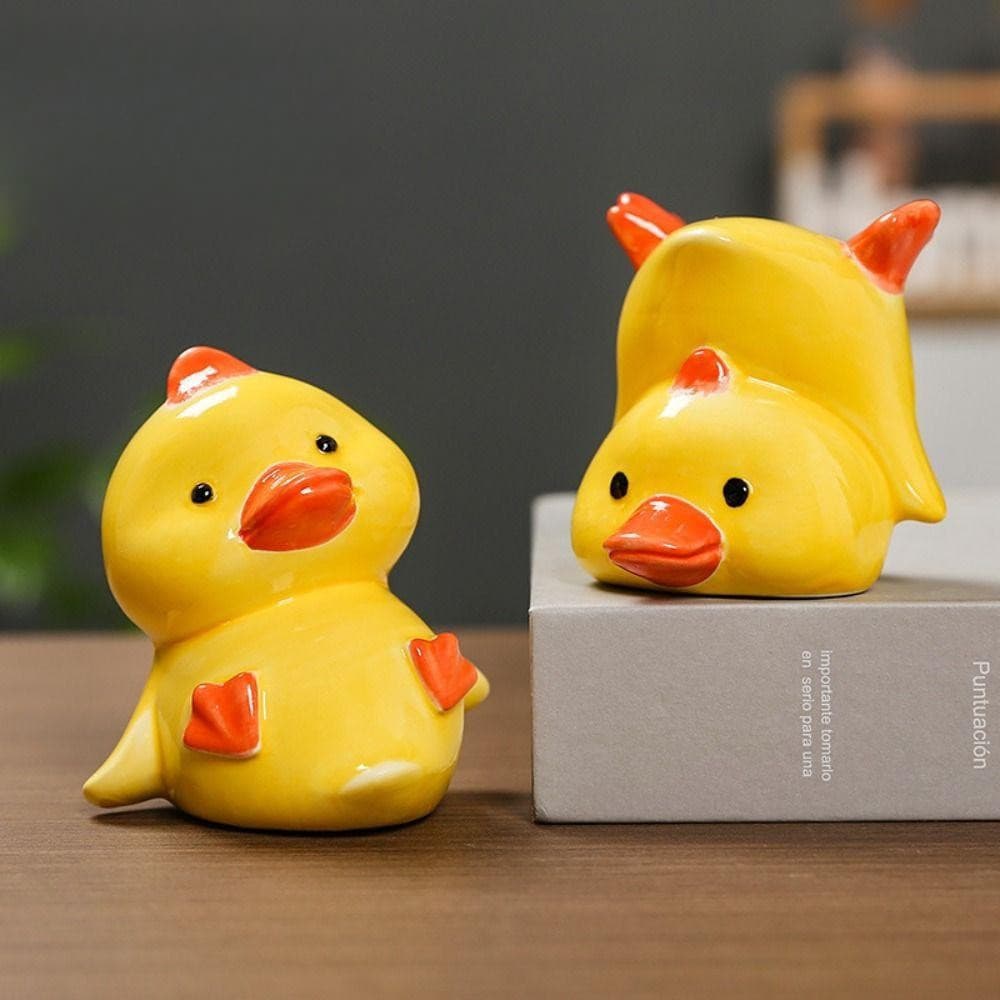 Modelo de pato amarelo, modelo em miniatura colecionável, design de desenho animado