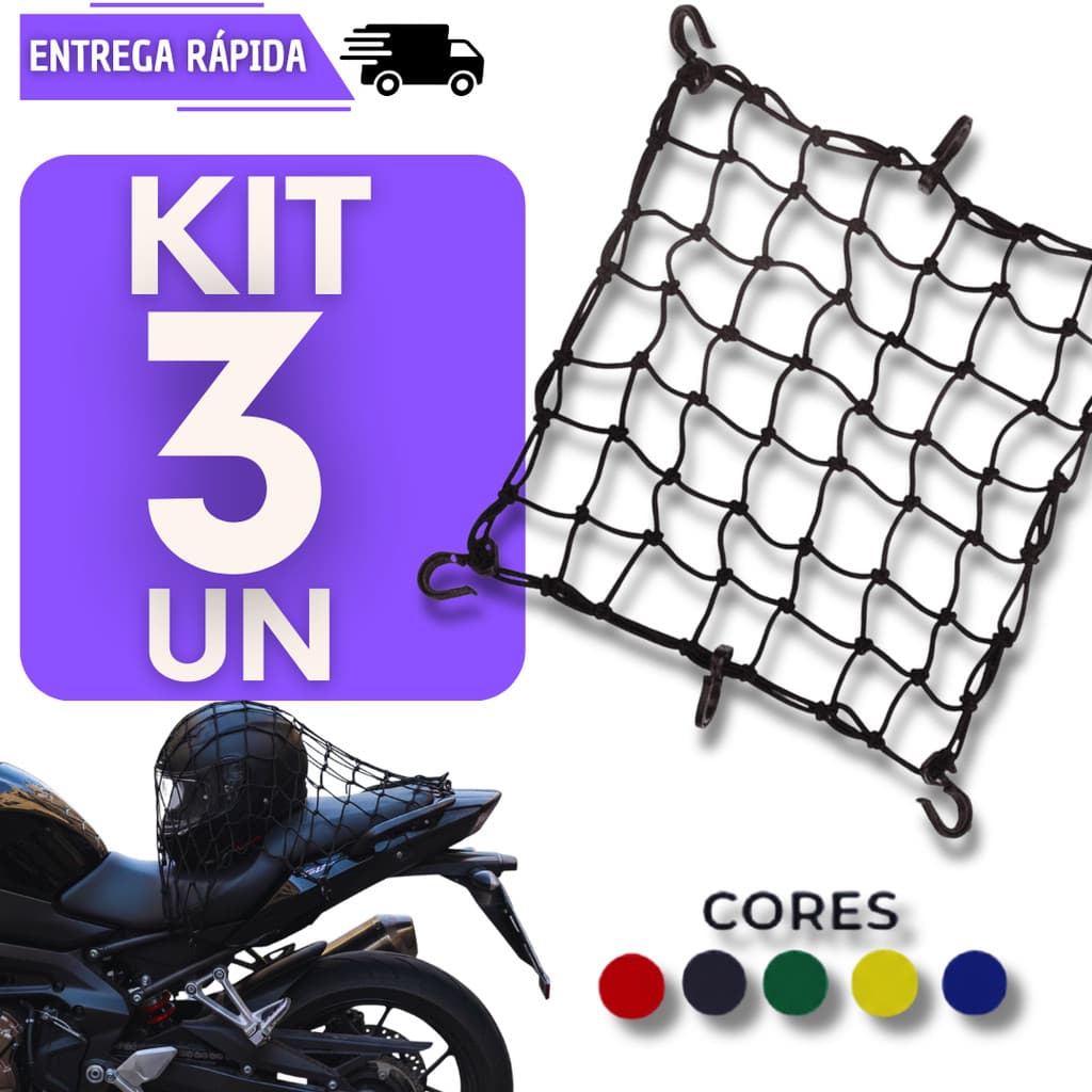 Kit 3 Rede Elástica Para Moto Capacete Tipo Aranha Com 6 Ganchos Redinha Acessório