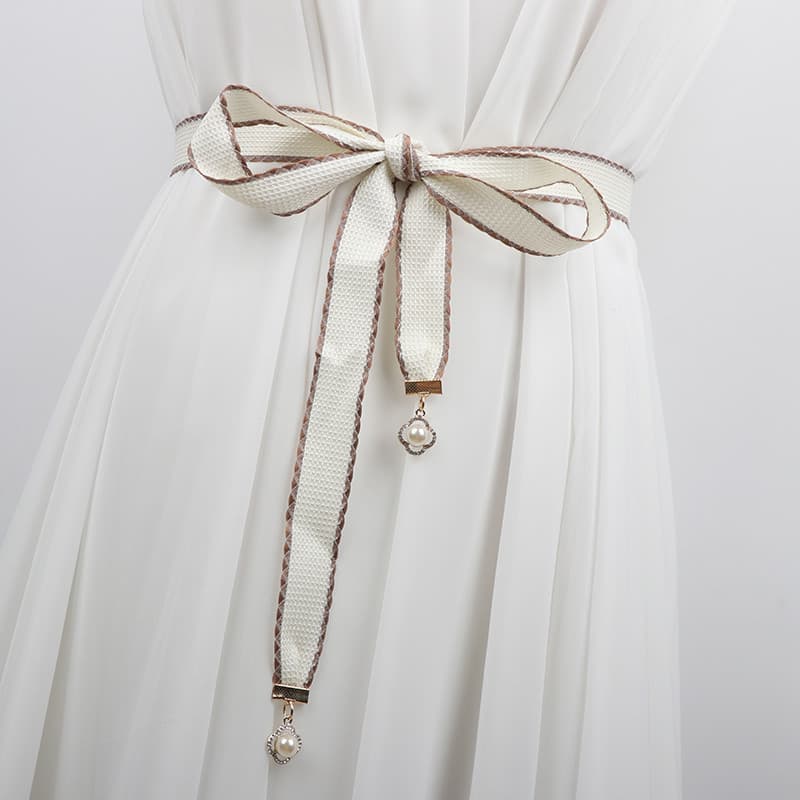 All-Match senhoras cinto atado vestido simples decorativo cintura corda fita saia cintura corrente moda arco camisola