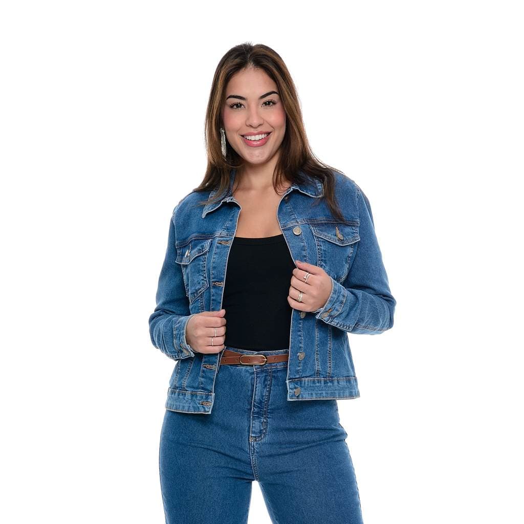 Jaqueta Feminina Tradicional Com Bolso e Lapela Jeans - Cambos