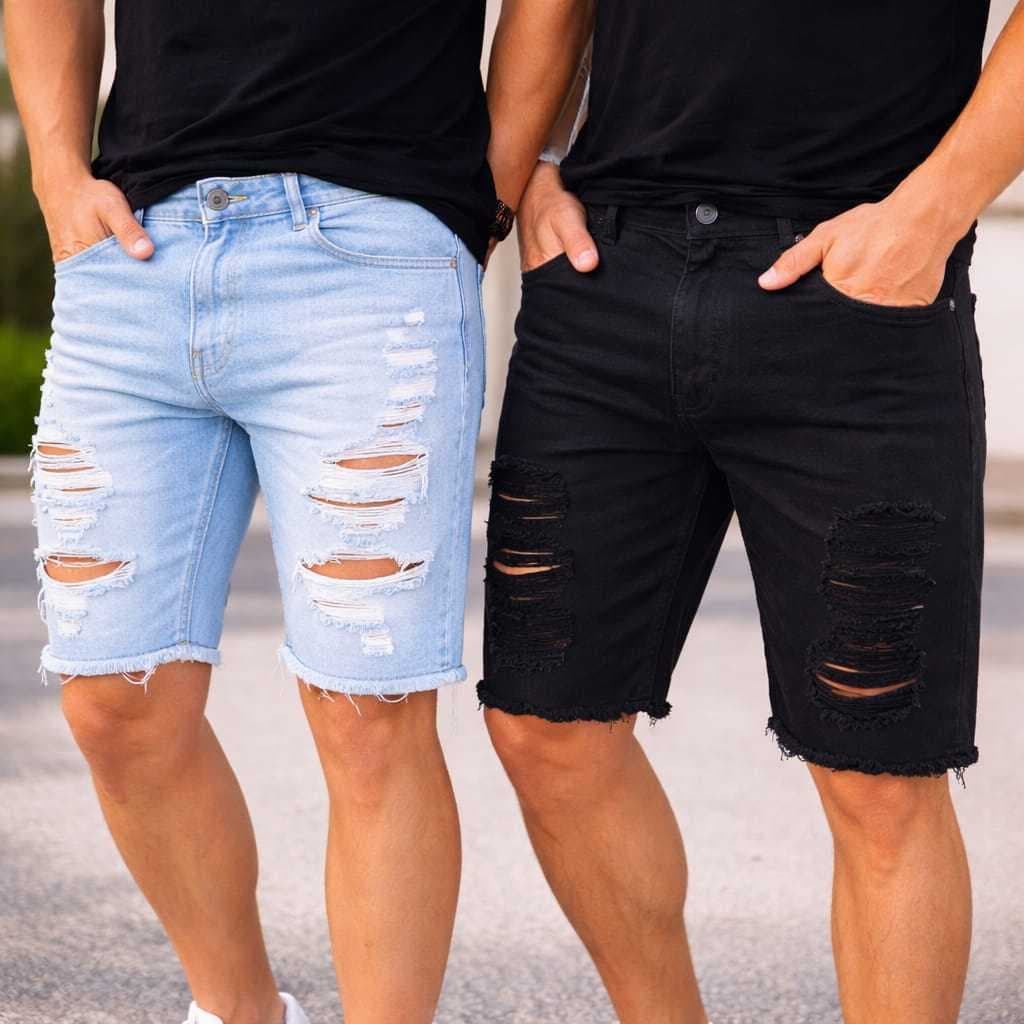 2 Bermudas Jeans Masculina Rasgada com Lycra Promoção Limitada