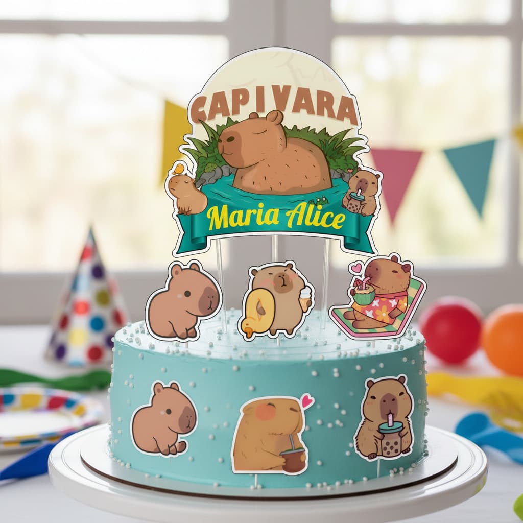 Topo Personalizado Bolo Aniversário / Mesversário Capivara