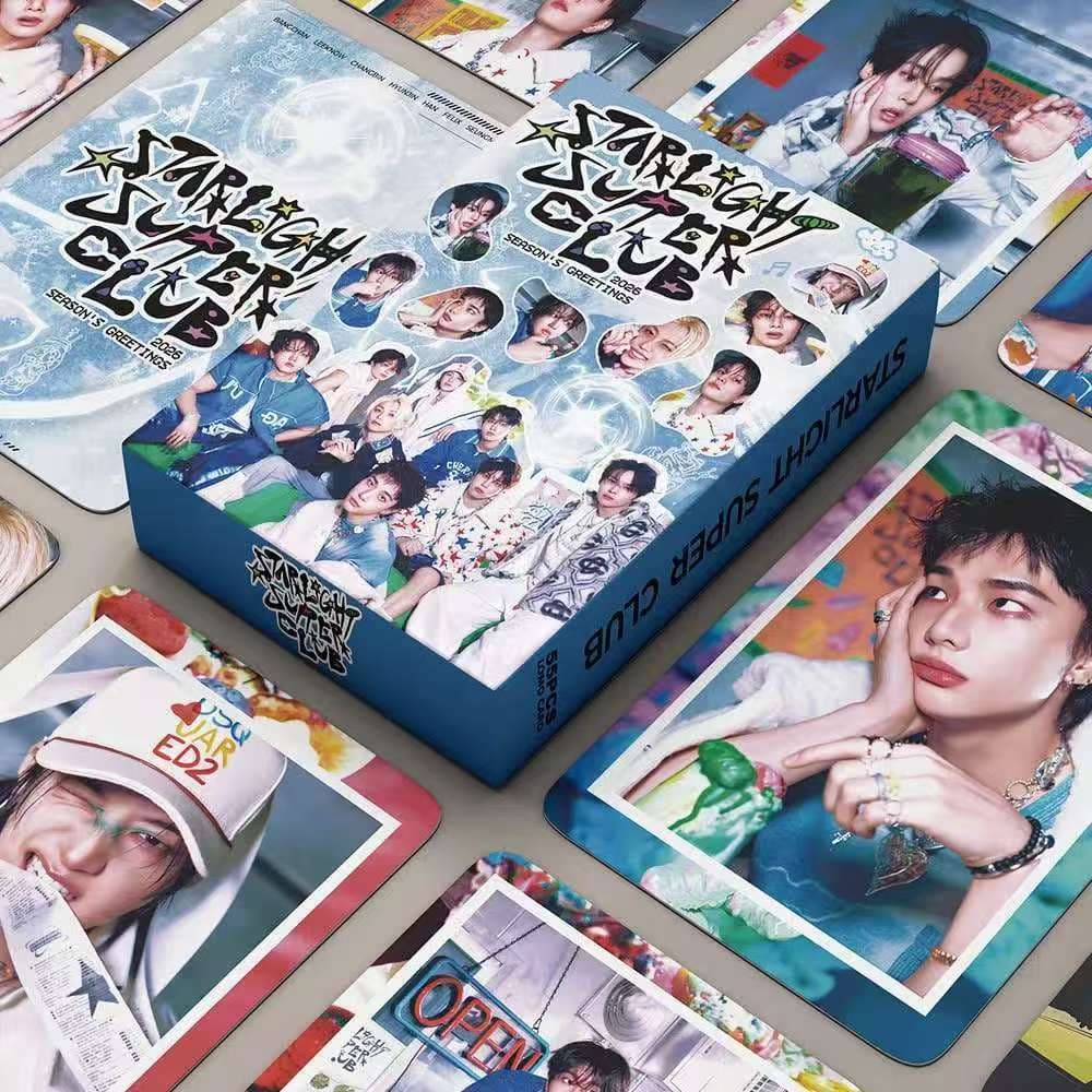 55P莽s/Caixa Stray Kids Photocards Hologr谩fico LOMO Cart茫o KPOP Cole莽茫o De Adesivos