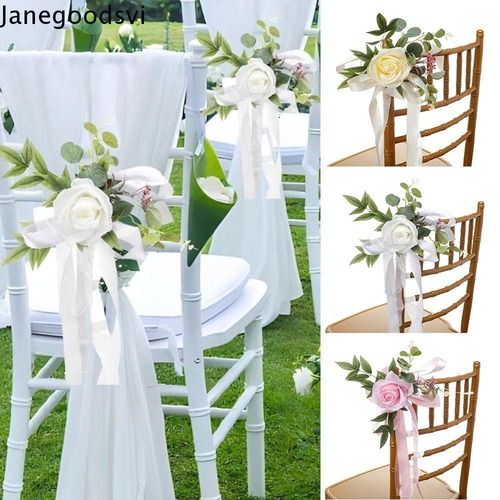 Decorações De Corredor De Casamento JANEGOODSVI , Fita Floral Artificial De Chiffon , Cadeiras De Flores Artificiais