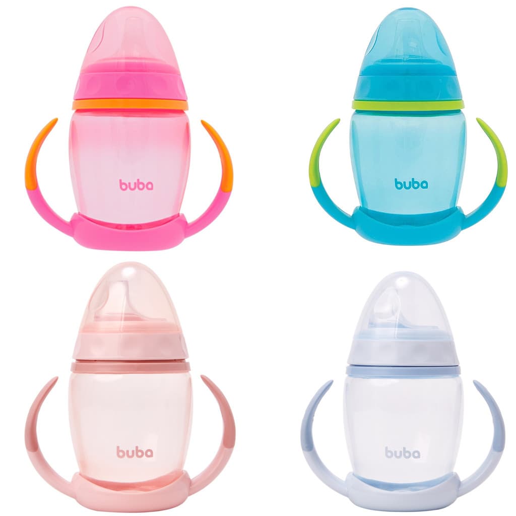 Copo Infantil de treinamento para Bebê 250ml com Alça removível e Bico em silicone Azul, Rosa
