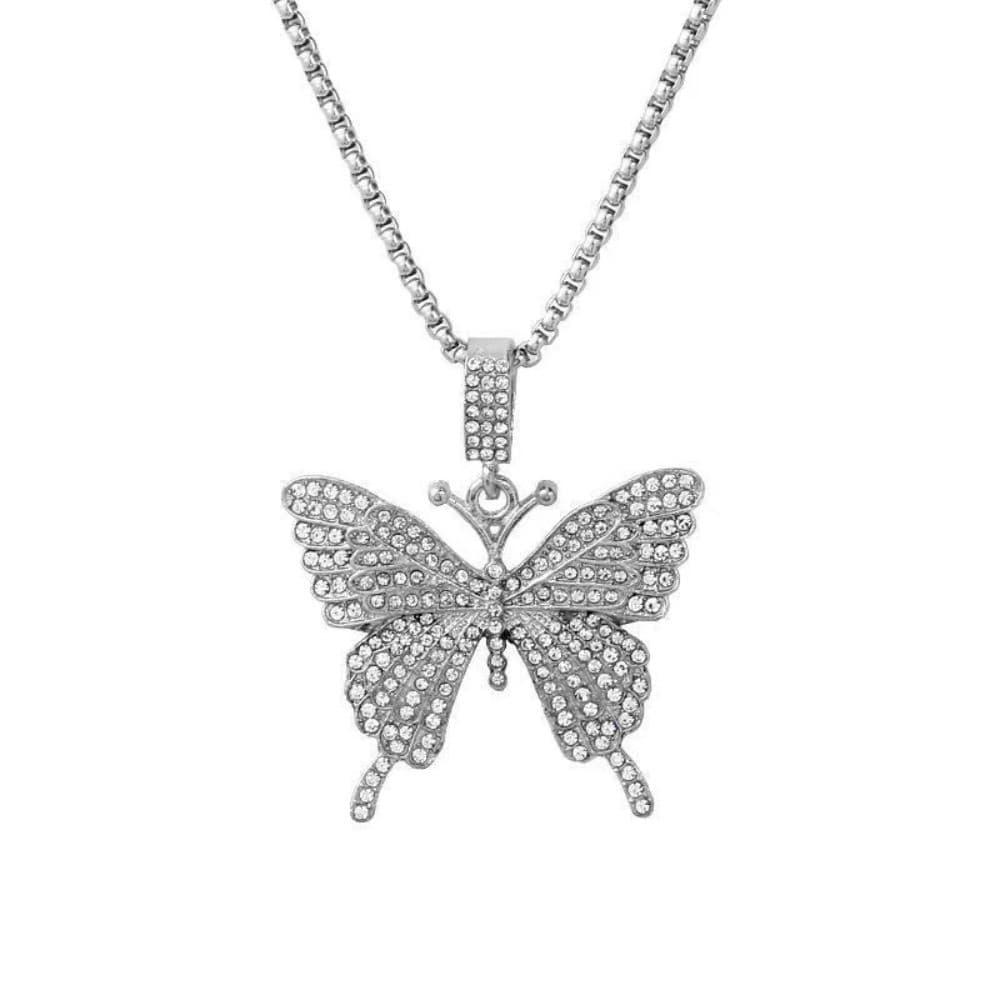 Iced Out Borboleta Pingente Colar Micro Pave CZ Moda Longa Camisola Corrente Hip Hop Na Ins Jóias Para Mulher